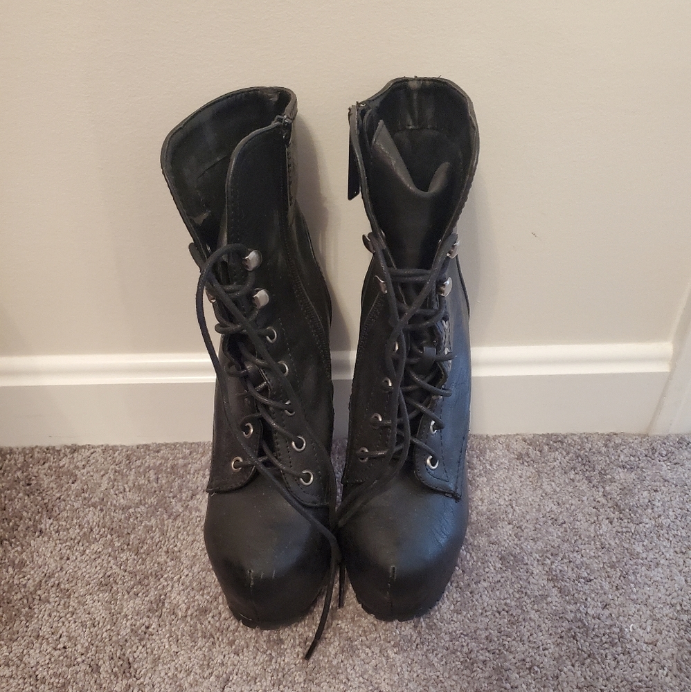 Black Moto Ankle Lace Up Boots